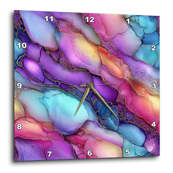 3drose, Pretty Colorful Alcohol Ink Abstract, 10x10 Wall Clock