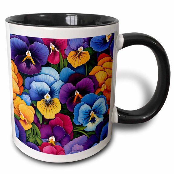 3drose, Pretty Colorful Pansy Flower Pattern, 11oz Two-tone Black Mug