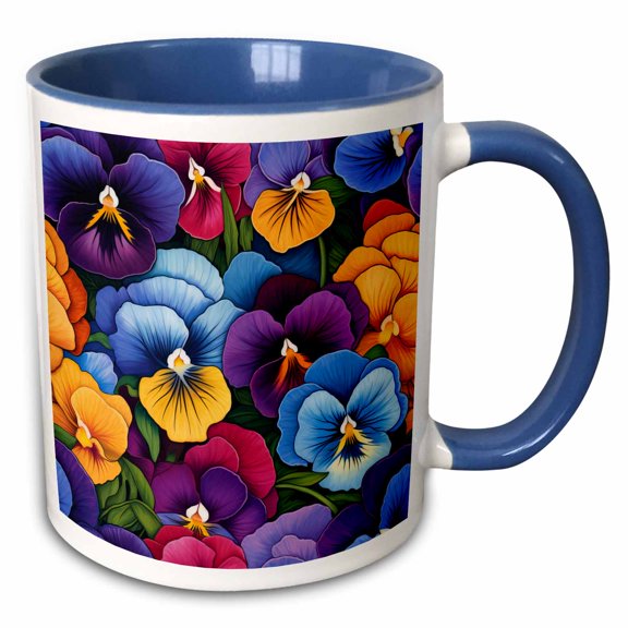 3drose, Pretty Colorful Pansy Flower Pattern, 11oz Two-tone Blue Mug