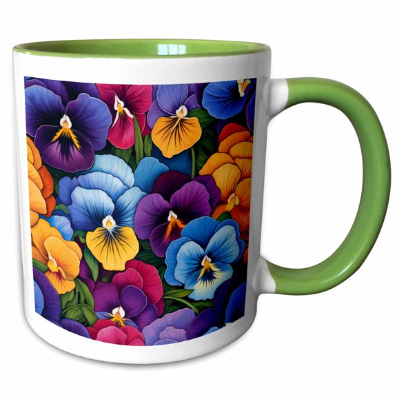 3drose, Pretty Colorful Pansy Flower Pattern, 11oz Two-tone Green Mug