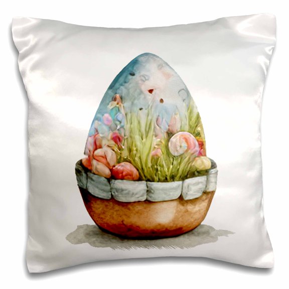 3drose, Pretty Easter Egg in a Flower Pot Illustration, 16x16 inch Pillow Case