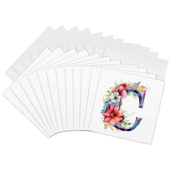 3drose, Pretty Floral Monogram C, 12 Greeting Cards with Envelopes
