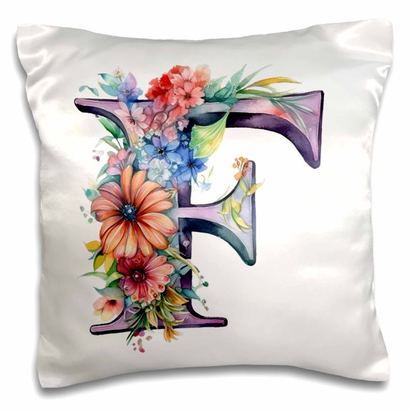 3drose, Pretty Floral Monogram F, 16x16 inch Pillow Case