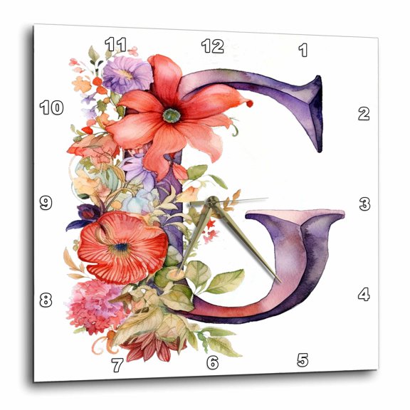 3drose, Pretty Floral Monogram G, 10x10 Wall Clock