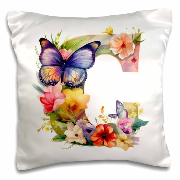 3drose, Pretty Floral Monogram Initial C, 16x16 inch Pillow Case