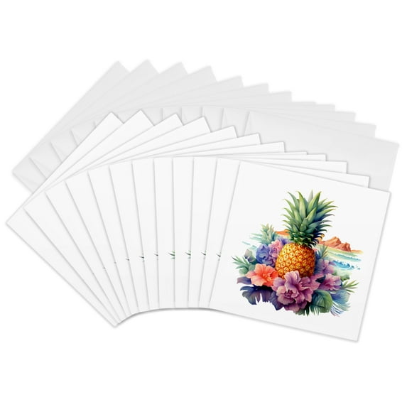 3drose, Pretty Floral Pineapple Illustration, 12 Greeting Cards with Envelopes