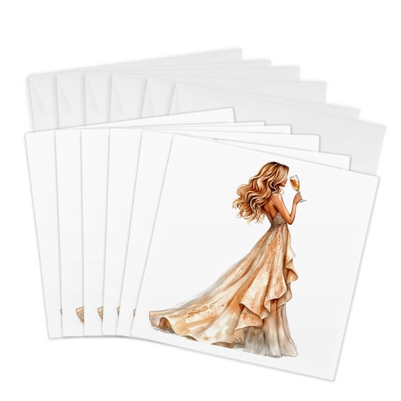 3drose, Pretty Full Length Blonde New Years Eve Woman in a Formal, 6 Greeting Cards with Envelopes
