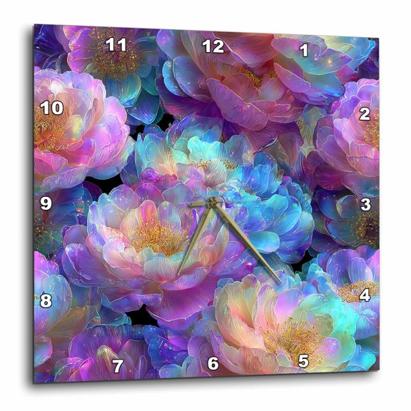 3drose, Pretty Holographic Peony Flowers, 13x13 Wall Clock