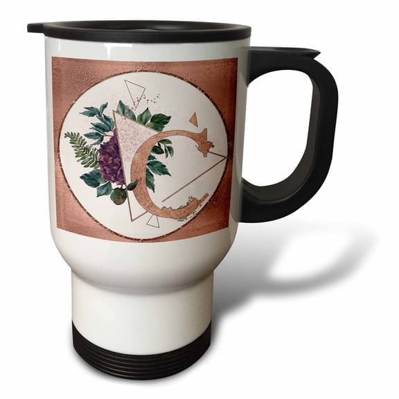 3drose, Pretty Image of Rose Gold Geometric Floral Monogram Initial C, 14oz Stainless Steel Travel Mug