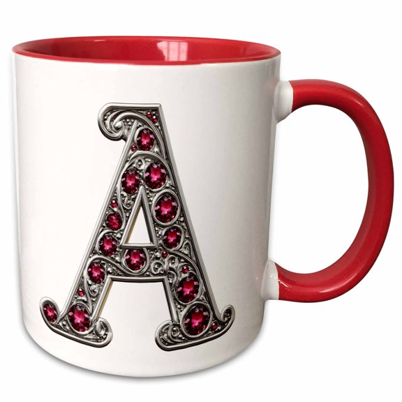 3drose, Pretty Image of Ruby Jeweled Monogram Letter A, 11oz Two-tone Red Mug