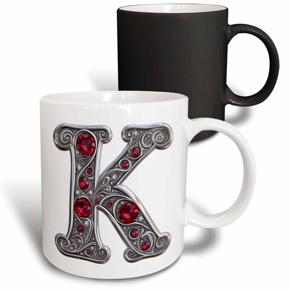 3drose, Pretty Image of Ruby Jeweled Monogram Letter K, 11oz Magic Transforming Mug