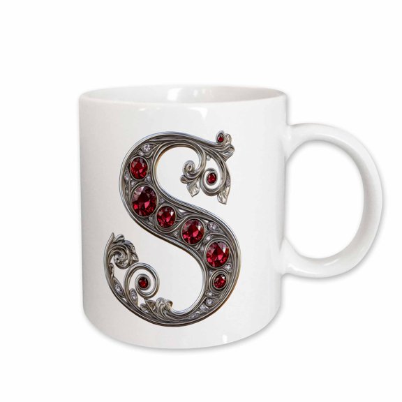 3drose, Pretty Image of Ruby Jeweled Monogram Letter S, 11oz Mug