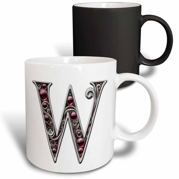 3drose, Pretty Image of Ruby Jeweled Monogram Letter W, 11oz Magic Transforming Mug