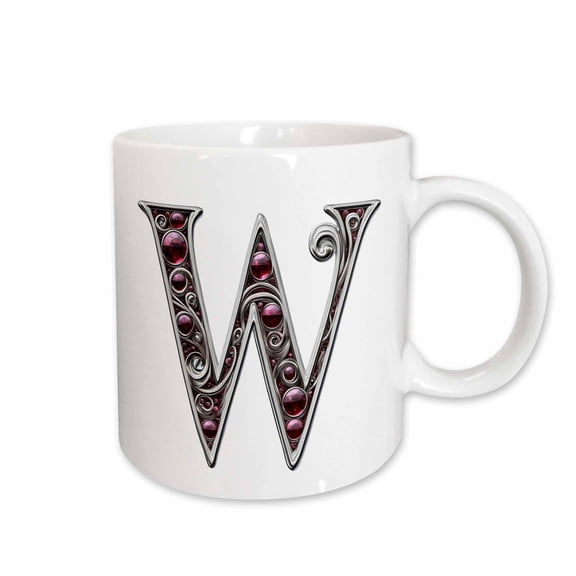 3drose, Pretty Image of Ruby Jeweled Monogram Letter W, 11oz Mug