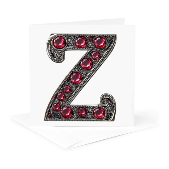 3drose, Pretty Image of Ruby Jeweled Monogram Letter Z, 1 Greeting Card with Envelope