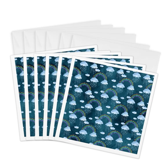 3drose, Pretty Image of Sparkle Rainbows, Clouds, and Rain Pattern, 6 Greeting Cards with Envelopes