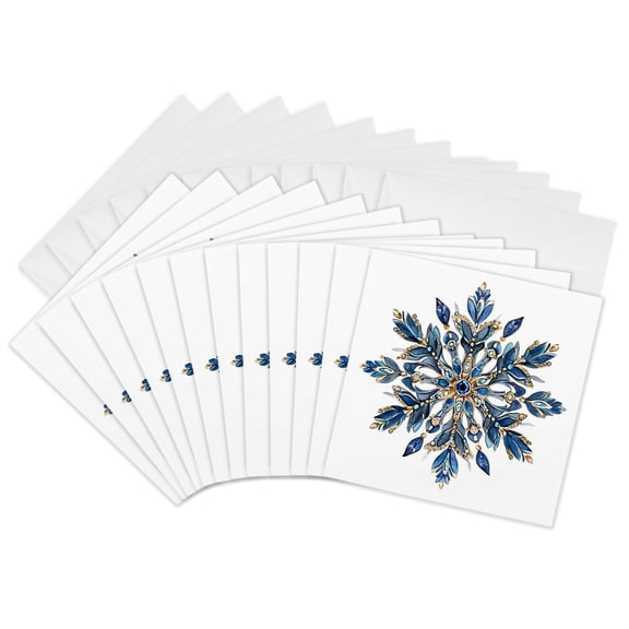 3drose, Pretty Image of Sparkly Image of Blue Jeweled Snowflake, 12 Greeting Cards with Envelopes