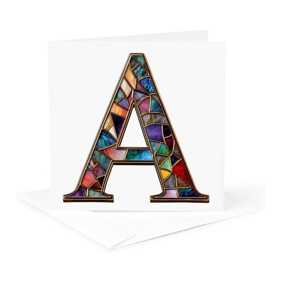 3drose, Pretty Image of Stained Glass Monogram Letter A, 1 Greeting Card with Envelope