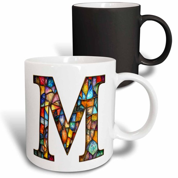 3drose, Pretty Image of Stained Glass Monogram Letter M, 11oz Magic Transforming Mug
