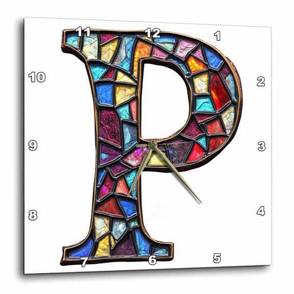 3drose, Pretty Image of Stained Glass Monogram Letter P, 15x15 Wall Clock