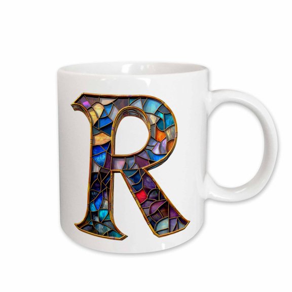 3drose, Pretty Image of Stained Glass Monogram Letter R, 11oz Mug