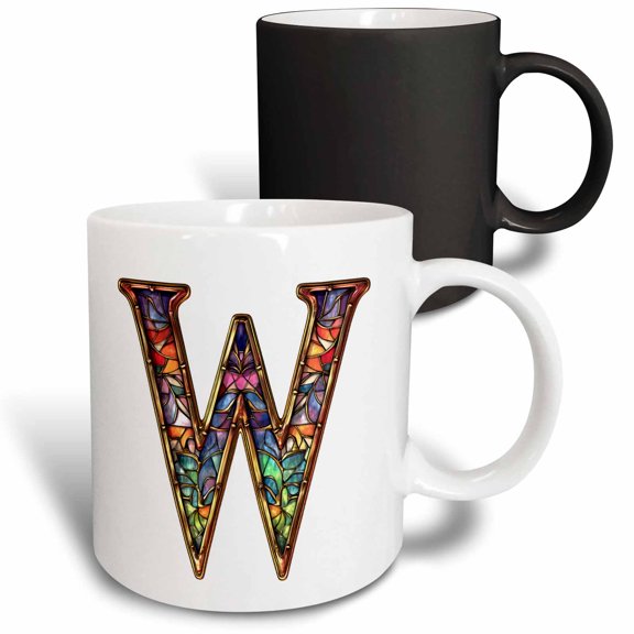 3drose, Pretty Image of Stained Glass Monogram Letter W, 11oz Magic Transforming Mug