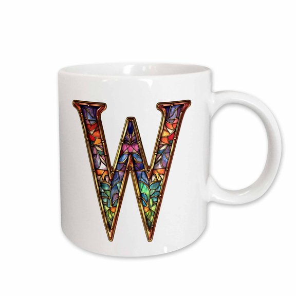 3drose, Pretty Image of Stained Glass Monogram Letter W, 11oz Mug