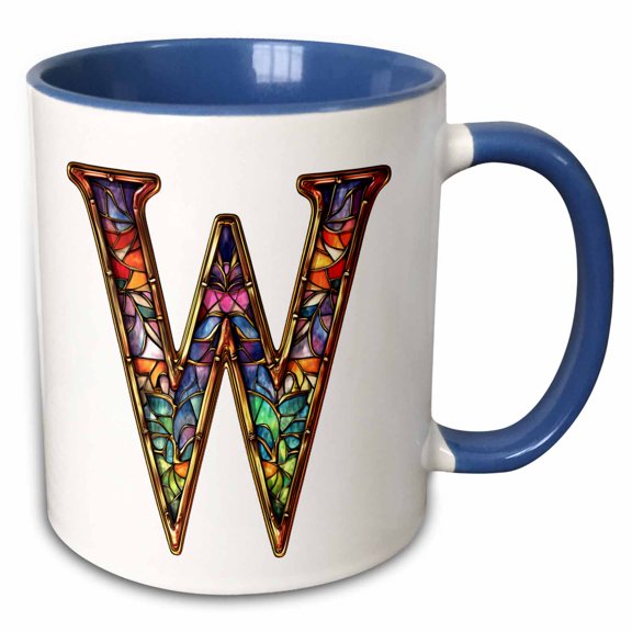 3drose, Pretty Image of Stained Glass Monogram Letter W, 11oz Two-tone Blue Mug