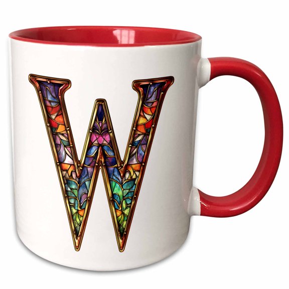3drose, Pretty Image of Stained Glass Monogram Letter W, 11oz Two-tone Red Mug