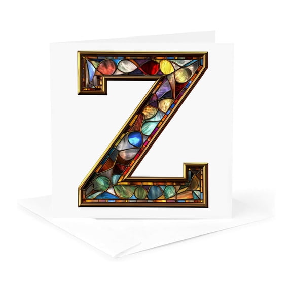 3drose, Pretty Image of Stained Glass Monogram Letter Z, 1 Greeting Card with Envelope