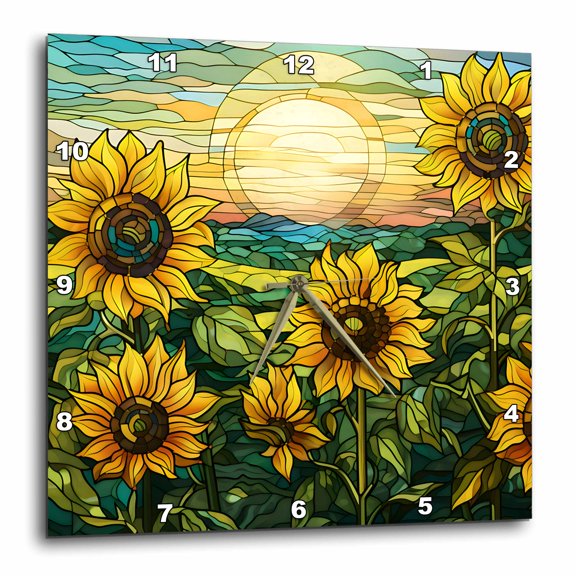 3drose, Pretty Image of Stained Glass Sunflower Background, 10x10 Wall Clock