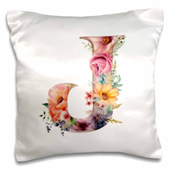 3drose, Pretty Image of Watercolor Floral Monogram Initial J, 16x16 inch Pillow Case