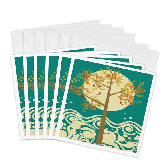 3drose, Pretty Modern Summer Tree Nature Design, 6 Greeting Cards with Envelopes