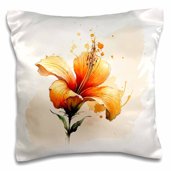 3drose, Pretty Orange Image of Watercolor Lily Illustration, 16x16 inch Pillow Case