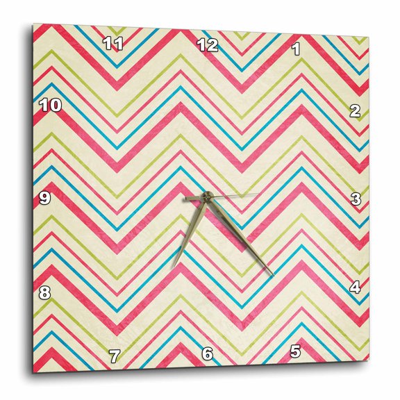 3drose, Pretty Pastel Chevron Stripes Pattern in Pink and Blue, 10x10 Wall Clock