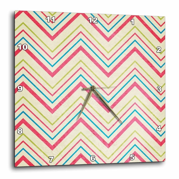 3drose, Pretty Pastel Chevron Stripes Pattern in Pink and Blue, 13x13 Wall Clock