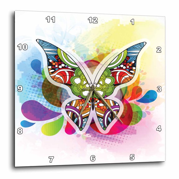 3drose, Pretty Patterned Outline Butterfly, 10x10 Wall Clock