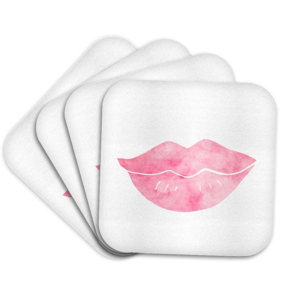 3drose, Pretty Pink Watercolor Lips, Set of 4 Coasters - Soft
