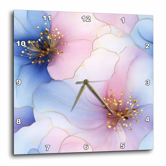 3drose, Pretty Pink and Blue Alcohol Ink Flower Pattern, 15x15 Wall Clock