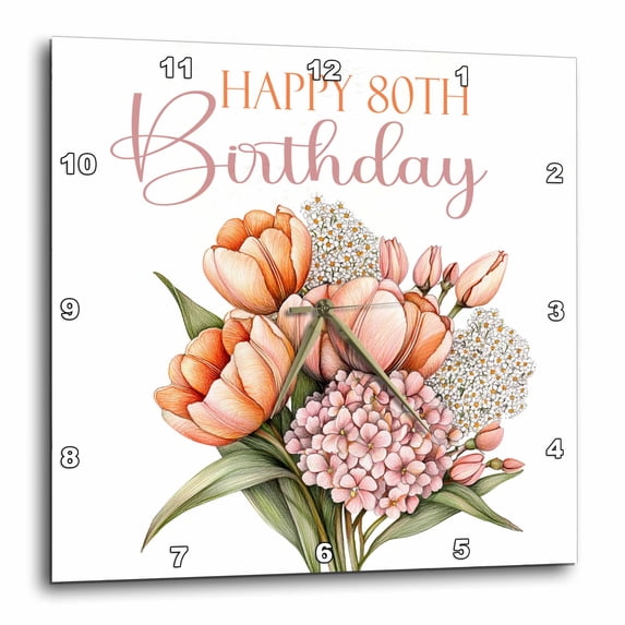 3drose, Pretty Pink and Orange Tulips Happy 80th Birthday, 13x13 Wall