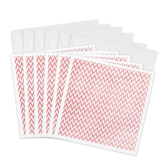 3drose, Pretty Pink and White Chevron Stripes, 6 Greeting Cards with Envelopes