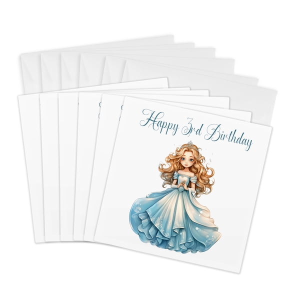 3drose, Pretty Princess Happy 3rd Birthday, 6 Greeting Cards with Envelopes