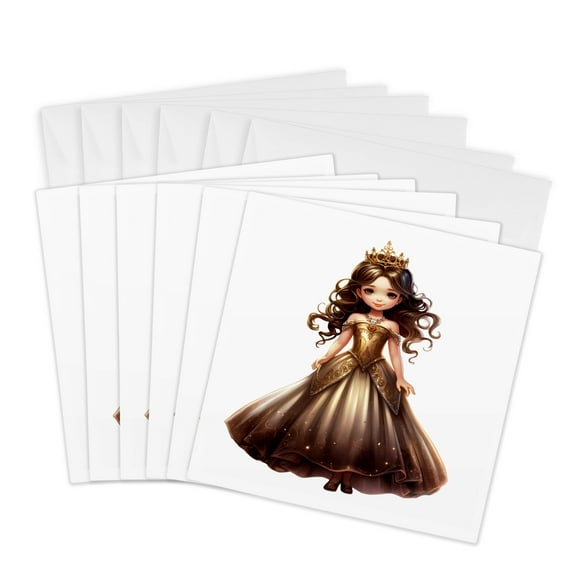 3drose, Pretty Princess in an Image of Gold Gown Illustration, 6 Greeting Cards with Envelopes