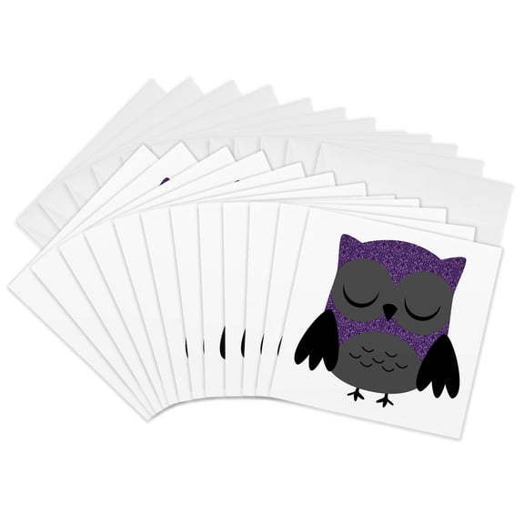 3drose, Pretty Purple Damask Owl, 12 Greeting Cards with Envelopes