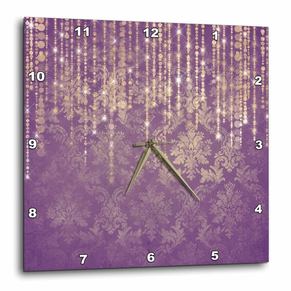 3drose, Pretty Purple Grunge Damask with Printed String Lights Design, 10x10 Wall Clock