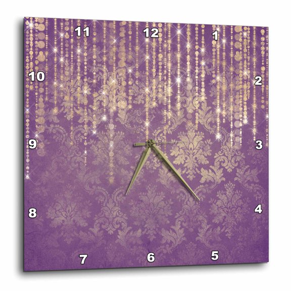 3drose, Pretty Purple Grunge Damask with Printed String Lights Design, 15x15 Wall Clock