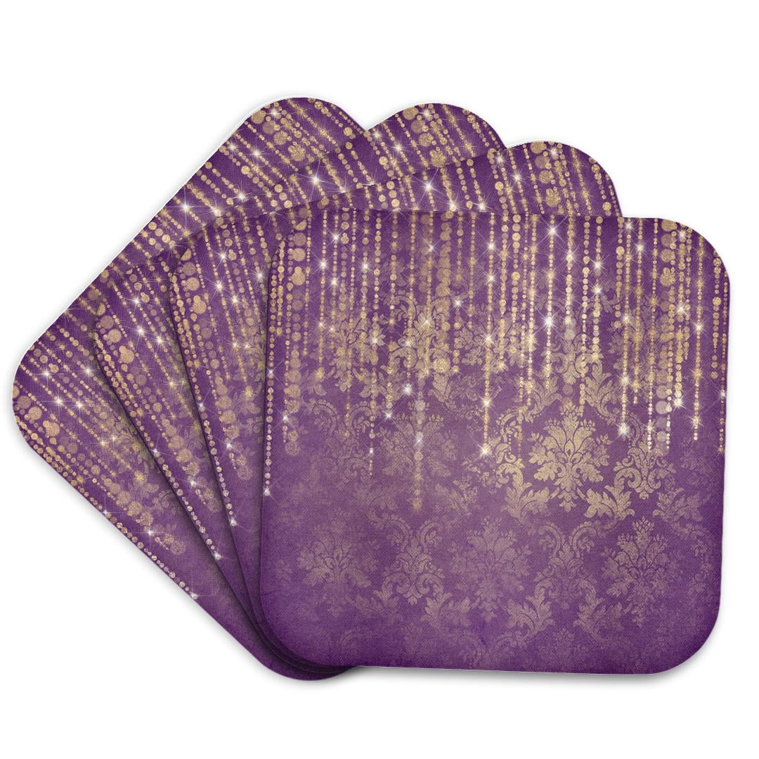 3drose, Pretty Purple Grunge Damask with Printed String Lights Design ...
