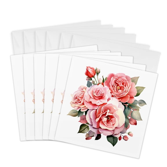 3drose, Pretty Roses and Camellia Flower Illustration, 6 Greeting Cards with Envelopes