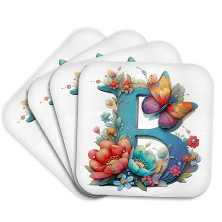 3drose, Pretty Spring Monogram B, Set of 4 Coasters - Soft