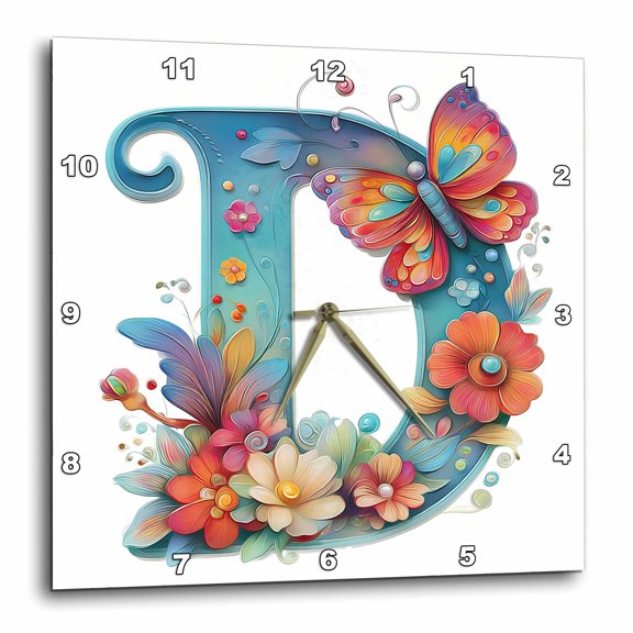 3drose, Pretty Spring Monogram D, 10x10 Wall Clock